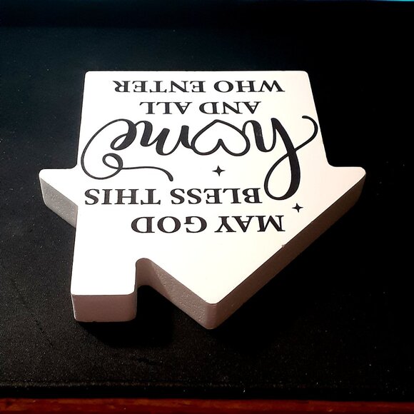 House Shaped Wood Block: May God Bless This Home and All Who Enter - Lot of 2 - Picture 3 of 8